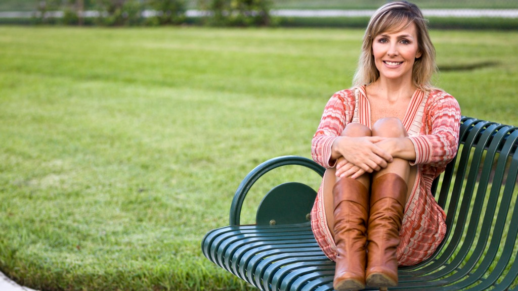 blonde mature woman in the park